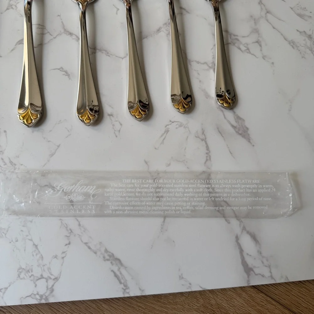 Gorham Golden Legacy Stainless Flatware Gold Accent 7 Piece Lot 9927510 Korea